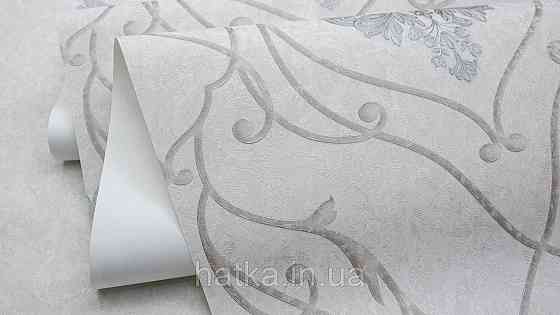 Шпалери метрові вінілові на флізеліні Sintra Classic класика вензелю завитки структурне срібло золото на бежевому 423233 Київ