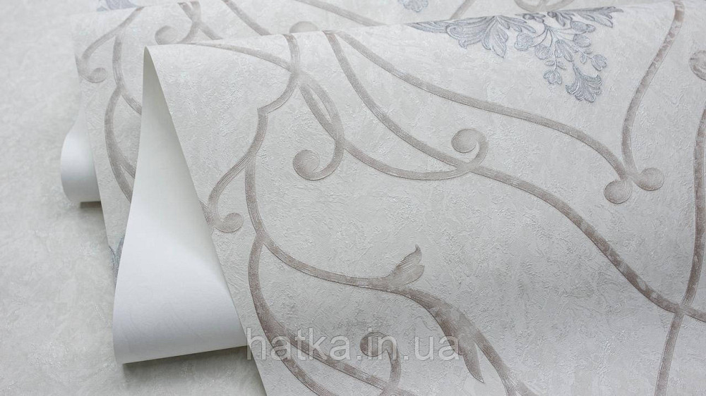 Шпалери метрові вінілові на флізеліні Sintra Classic класика вензелю завитки структурне срібло золото на бежевому 423233 Київ - фото 3