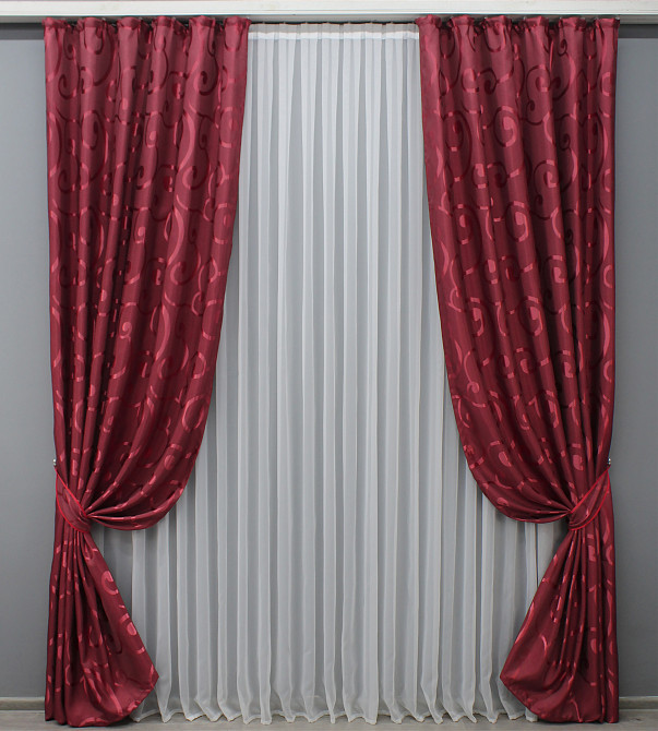 Комплект готових штор VR-Textil Жакард № 1533ш Бордовий 150х270 см 2 шт (33-0360) Київ - фото 2