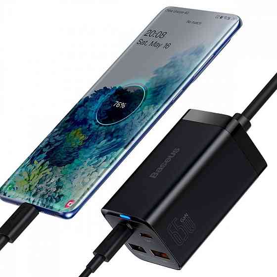 Сетевое зарядное устройство для Baseus GaN3 Pro 65W 2 Type-C+2 USB + Кабель Type-C to Type-C 100W (1м) черный Львов