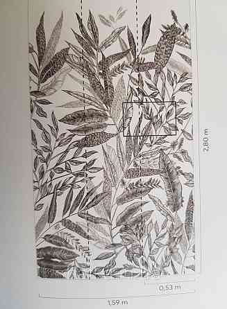 Шпалери вінілові Grandeco One roll one motif 1.59x2.8 панно мурал листя чорне на білому Київ