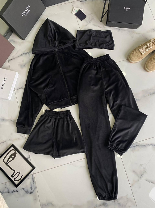 Жіночий прогулянковий костюм четвірка: худі, топ, шорти і штани турецький велюр спорт Одеса - фото 1