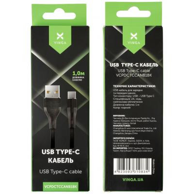 Дата кабель USB 2.0 AM to Type-C 1.0m cylindric nylon back Vinga (VCPDCTCCANB1BK) Вінниця - фото 4