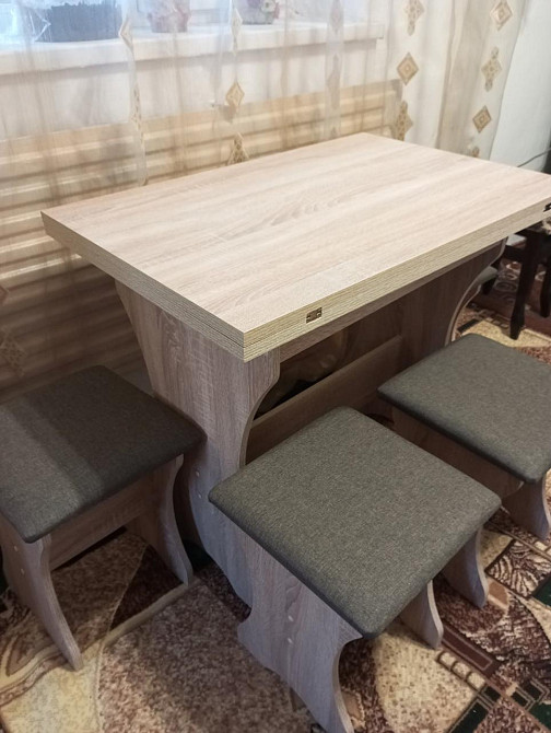 Мягкий кухонный уголок Семейный Дуб самоа 114 см х 154 см (Уголок+стол+2 табурета) Львов - изображение 7