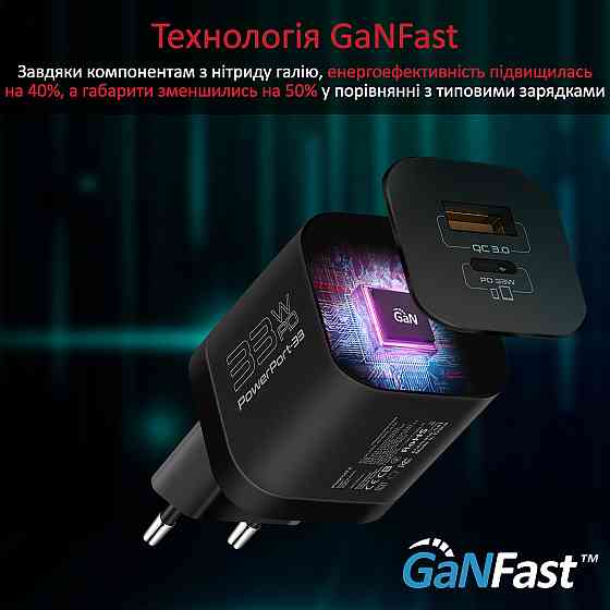 Зарядний пристрій Promate powerport-33.black Чорний Харьков