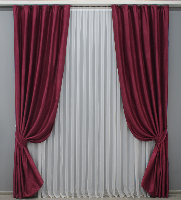Комплект готовых штор VR-Textil Лен № 1339ш Бордовый 150х270 см 2 шт (33-0291) Киев - изображение 2