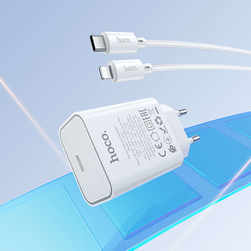 Сетевое зарядное устройство с кабелем HOCO C143A Benefit single port PD20W charger set(C to iP) White Одесса - изображение 9