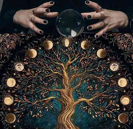 Скатертина для таро Дерево життя, алтарне полотно з фазами місяця, тканина для ворожіння 75×75 см Київ