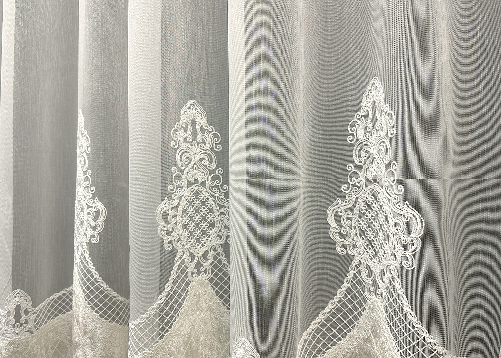 Тюль VR-Textil 1812т Бамбук с вышивкой и бархатом Айвори 400х270 см (42-0336) Киев - изображение 13
