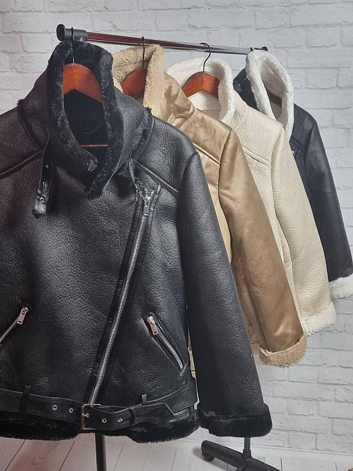 Женская дублёнка из эко-кожи Черный S Харьков - изображение 1