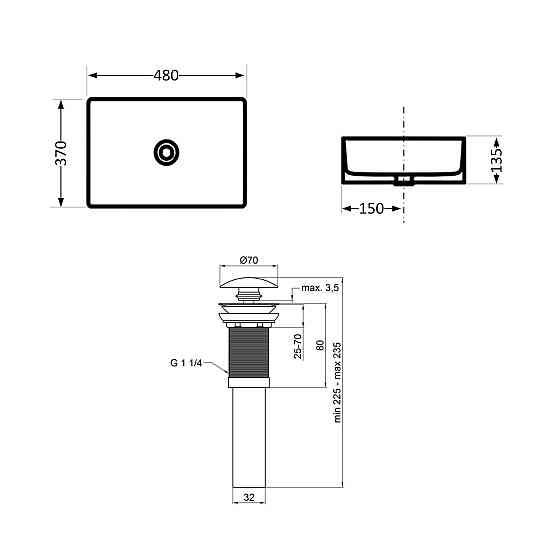 Комплект Qtap Tern: Раковина накладная прямоугольная 480х370х135 мм White + Донный клапан PU02 Киев