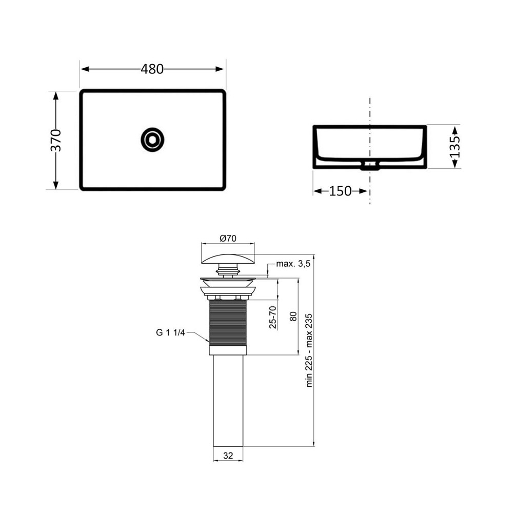 Комплект Qtap Tern: Раковина накладная прямоугольная 480х370х135 мм White + Донный клапан PU02 Киев - изображение 2