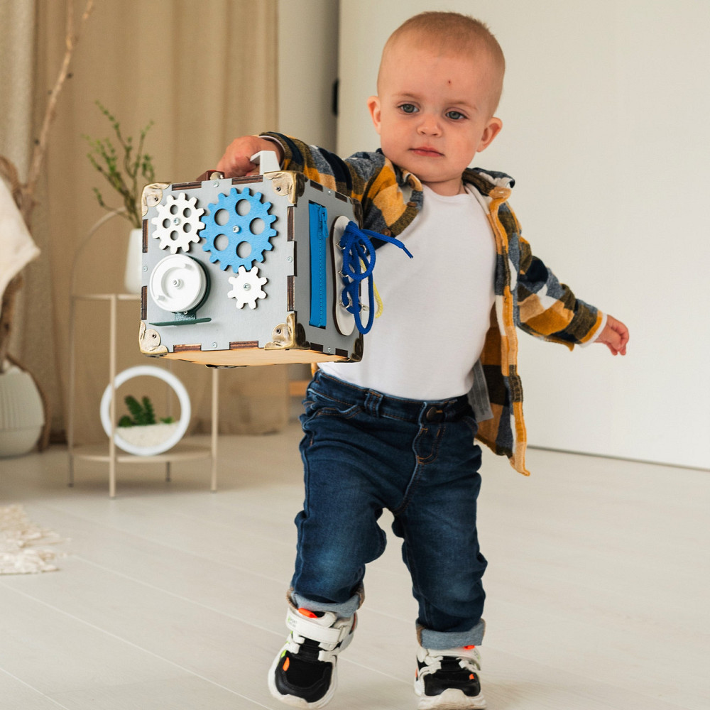 Маленький Бізікуб 15*15*15 Сірий дитячий куб Мінібізикуб для хлопчика Бізіборд Тернопіль - фото 8