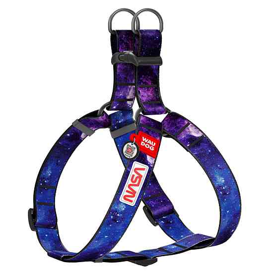 Шлея для собак WAUDOG Nylon з QR паспортом, малюнок "NASA21", пластиковий фастекс, XL, Ш 35 мм, А=В 70-100 см Київ