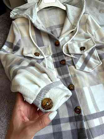 Женская теплая оверсайз рубашка с капюшоном турецкий двусторонний флис Полар Беж, 42/46 Одесса