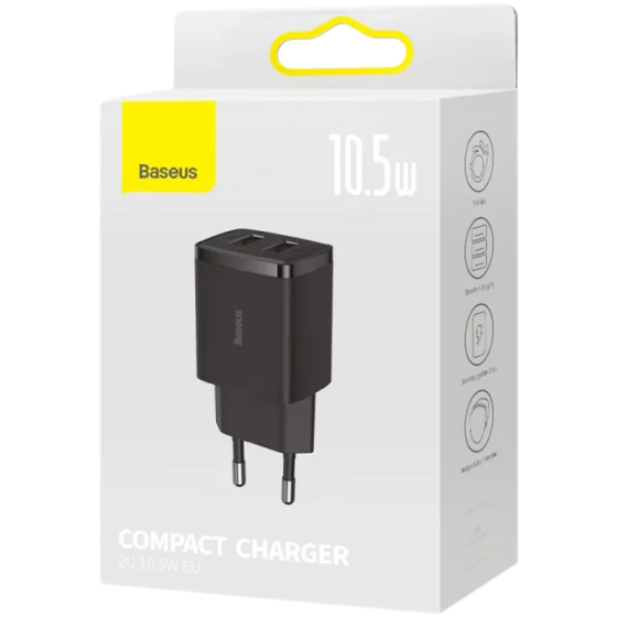 Мережевий зарядний пристрій Baseus Compact Charger 2U 10.5W EU, колір чорний CCXJ010201 Одеса