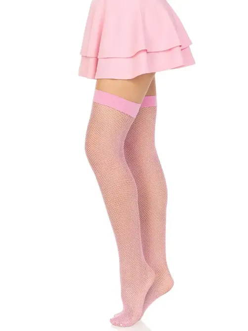 Панчохи-сітка Leg Avenue Nylon Fishnet Thigh Highs One size, Pink, дрібна сітка Львов - изображение 3