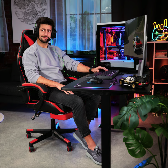 Кресло геймерское с подставкой для ног Ragazo усиленное до 150 кг черно-красное Компьютерное игровое кресло Киев - изображение 2