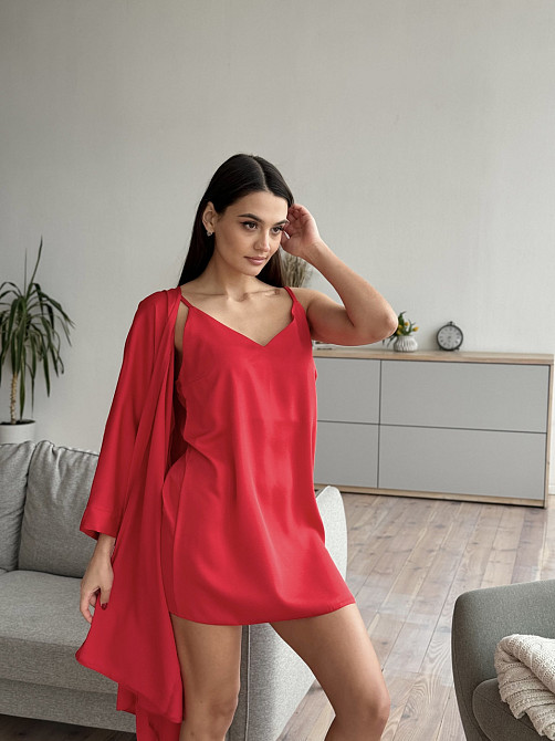 Шелковая ночная рубашка Красный 3XL/4XI Харьков - изображение 1