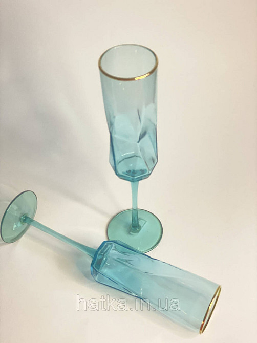 Келих для шампанського "Блакитна Геометрія" 250мл OLGS1001-1 блакитний із золотою облямівкою Київ - фото 6