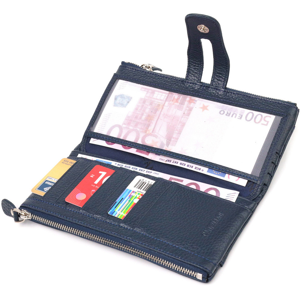 Удобный кошелек из натуральной зернистой кожи CANPELLINI 21635 Синий Киев - изображение 5