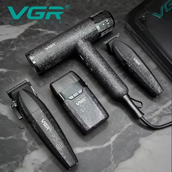 Барбер-набір 4в1 VGR V-640 S4 Black: машинка, тример, шейвер, фен BLDC 9000 RPM, USB Type-C, LED-дисплей Одеса