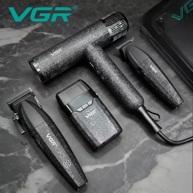 Барбер-набір 4в1 VGR V-640 S4 Black: машинка, тример, шейвер, фен BLDC 9000 RPM, USB Type-C, LED-дисплей Одеса - фото 4