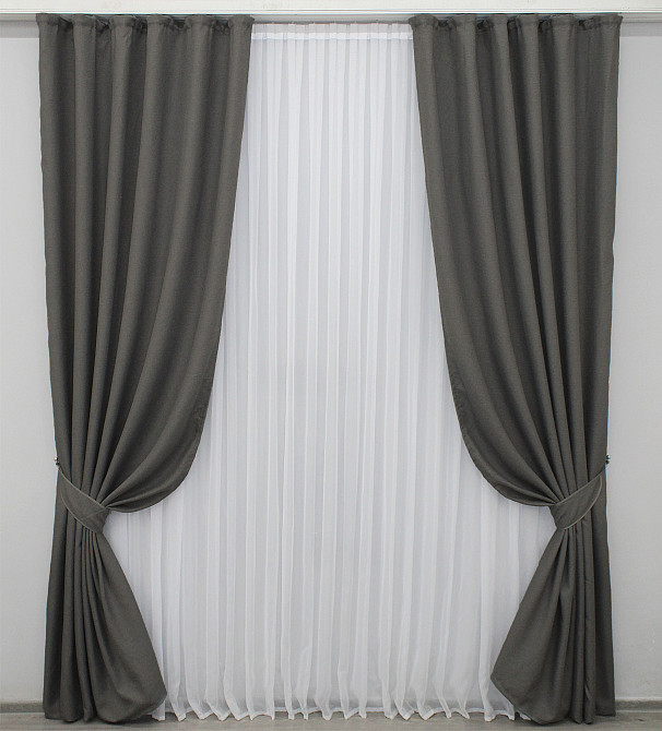 Комплект готовых штор VR-Textil Лен-блэкаут № 1220ш Серый 150х270см 2 шт (33-0038) Киев - изображение 2