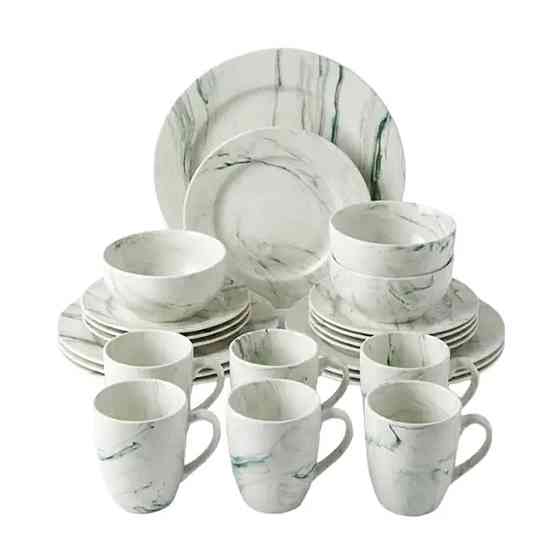 Столовий набір посуду тарілок і чашок 24 предметів на 6 персон Marmor порцеляновий MD-24-2G Коломия