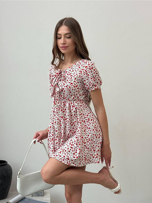 Жіноче легке романтичне мініплаття у квітковий принт турецький софт Білий 2, 46/48 Одеса - фото 2