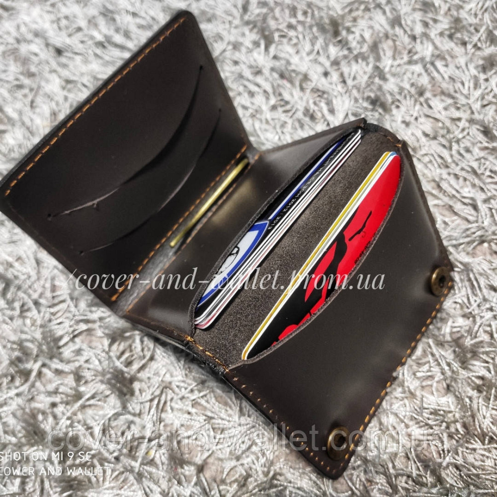 Шкіряний гаманець затискач для купюр із монетницею ручної роботи Grande Pelle Київ - фото 1