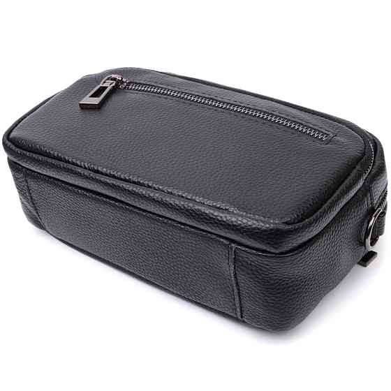 Сумка жіноча в класичному кольорі з накладною кишенею з натуральної шкіри Vintage 22640 Чорна Київ