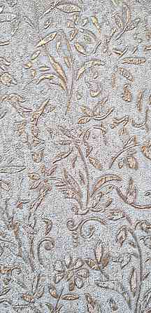 Шпалери вінілові на флізеліні Marburg Aura метрові маленькі квіти золото на сіро-блакитному Київ