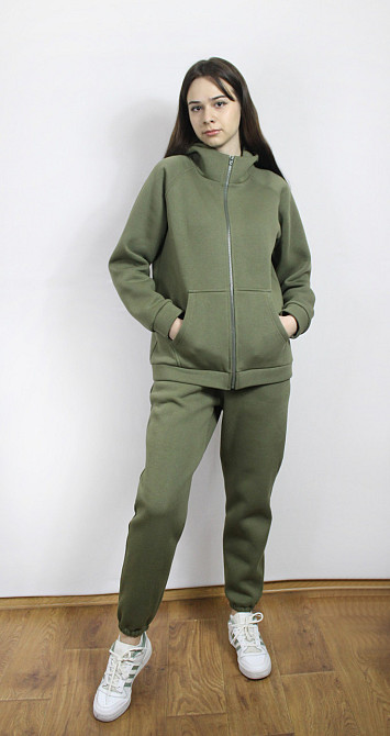 Костюм женский теплый спортивный на флисе кофта на змейке Хаки 46/48 Харьков - изображение 1