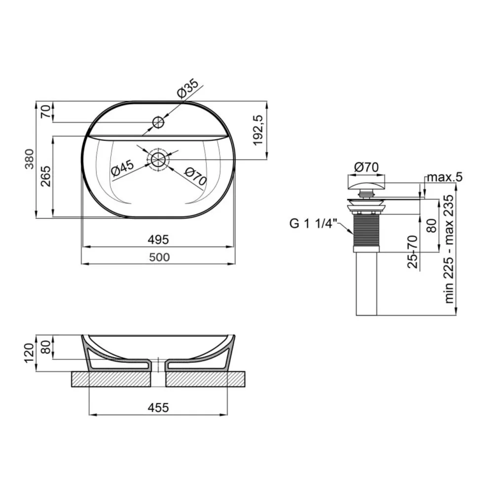 Комплект Qtap Scorpio: Раковина накладна овальна 500x380x120 мм White + Донний клапан PU02 Київ - фото 2