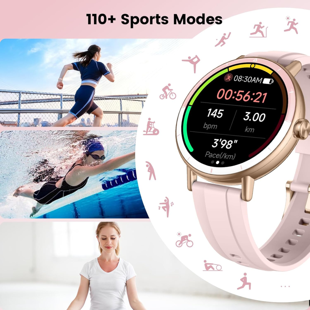 Смарт-часы для женщин Cillso DR05, 1,27″ HD, Bluetooth-звонки, пульс, сон, стресс, 110+ спортрежимов, IP68, розовый Киев - изображение 4