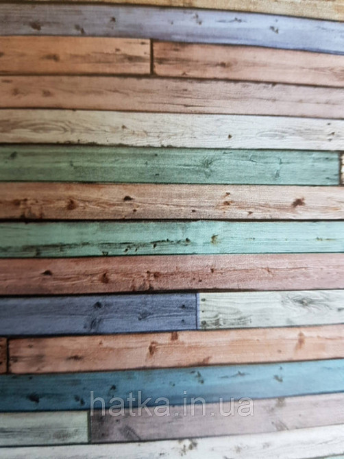 Шпалери вінілові Grandeco One roll one motif 2 A42401 панно 3д лофт під дерево дошка синій зелений коричневий Київ - фото 3