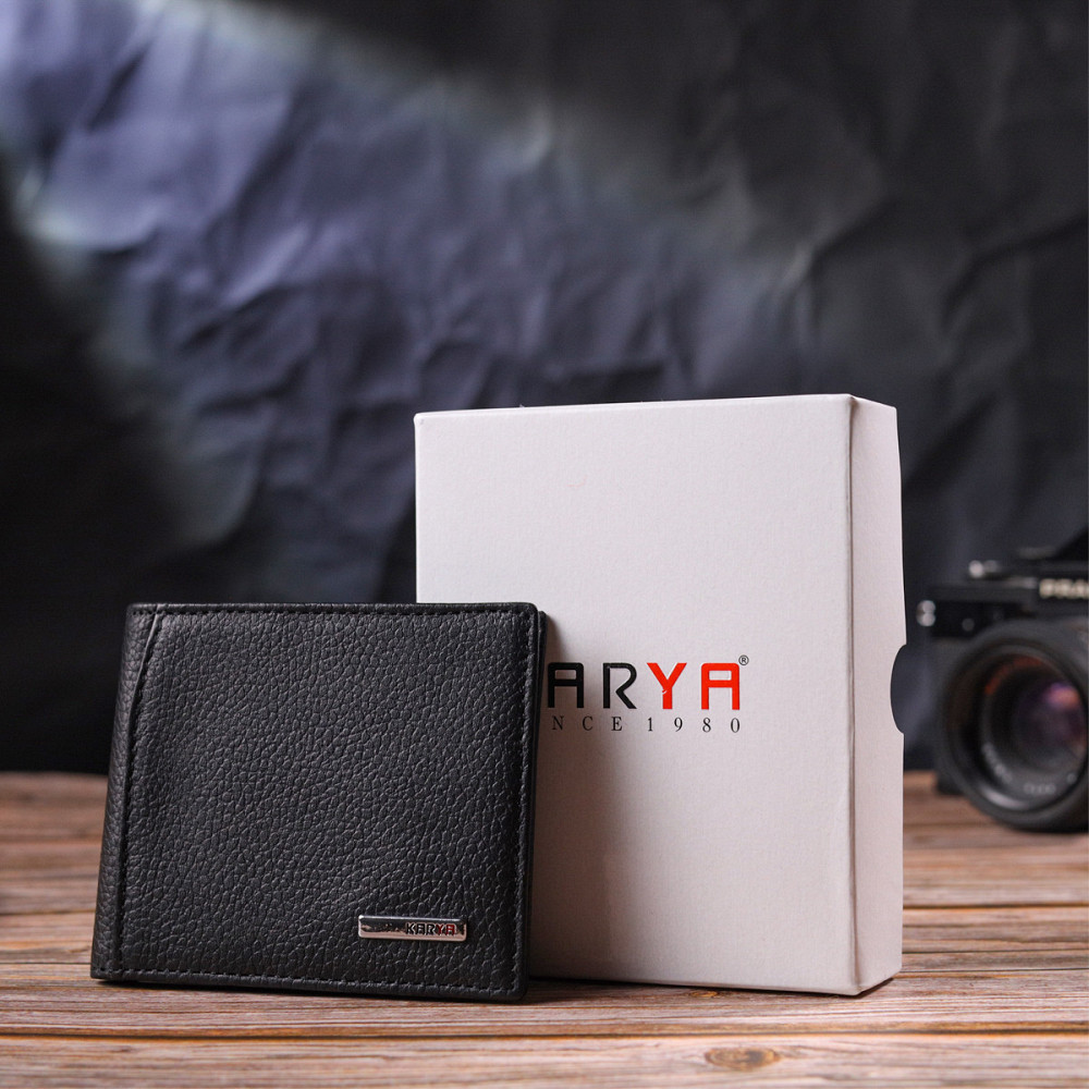 Класичний чоловічий затискач з монетницею з натуральної шкіри KARYA 21403 Чорний Київ - фото 9