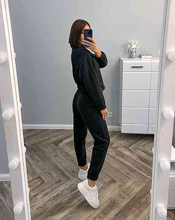 Женский теплый прогулочный костюм двойка: кофта и штаны флис двусторонний Черный, 42 Одесса