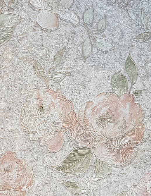 Шовілові на флізеліні Grandeco Anastasia метрові квіти троянди структурні червоні кремові на бежевому Київ - фото 2