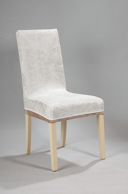 Універсальний натяжний чохол накидка на стілець зі спинкою велюр білий Royan Туреччина 0003 Біла Церква - фото 1