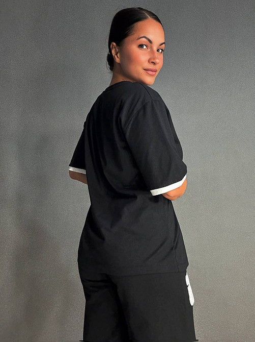 Костюм женский CAPPITONE 101190 оверсайз футболка с нашивкой FG и брюки палаццо на резинке черный, черный, S Киев - изображение 13