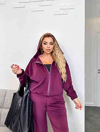 Жіночий теплий костюм-двійка: кофта та штани батал зі стразами велюр спорт на хутрі Марсала, 56/58 Одеса