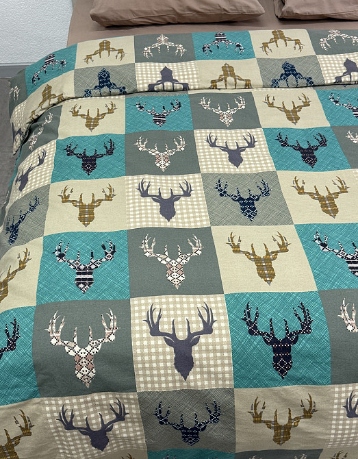 Ecotton Комплект постільної білизни Ecotton Сімейний 150х215 см зелений Олені новорічний Коломия - фото 2