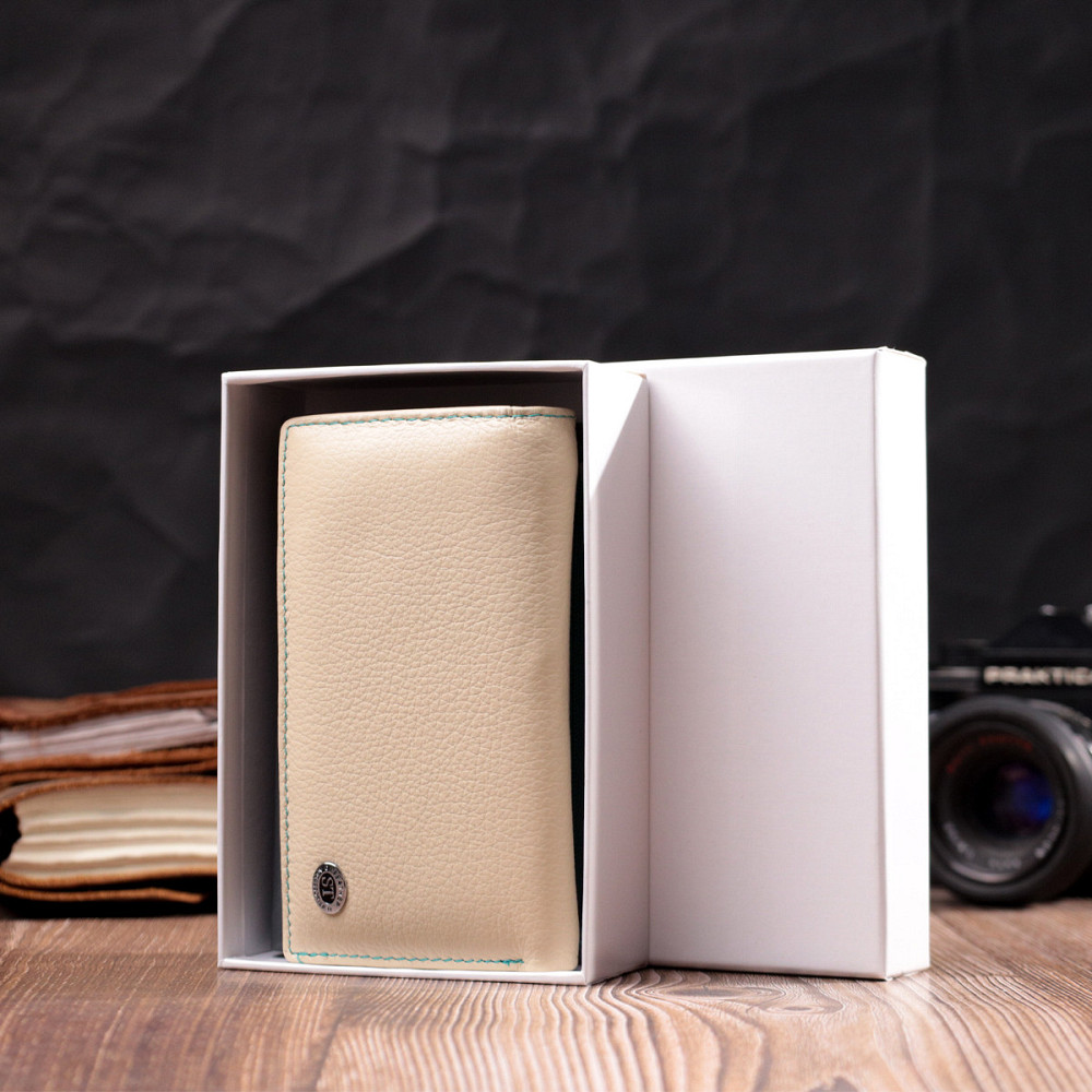 Незвичайний жіночий шкіряний гаманець у три складання ST Leather 19446 Різнокольоровий Київ - фото 10