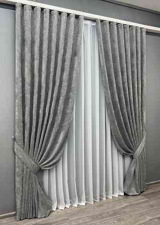 Комплект готових штор VR-Textil Шеніл преміум VELMIRA Rich № 1923ш Сірий 150х290 см 2 шт (33-0989) Київ