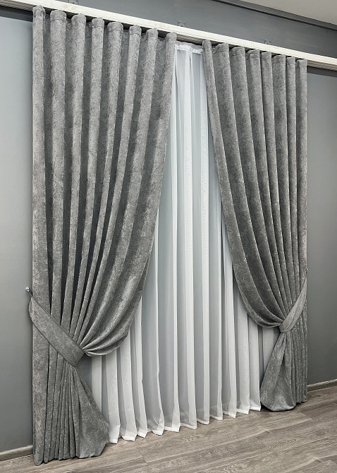Комплект готовых штор VR-Textil Шенилл премиум VELMIRA Rich № 1923ш Серый 150х290 см 2 шт (33-0989) Киев - изображение 3