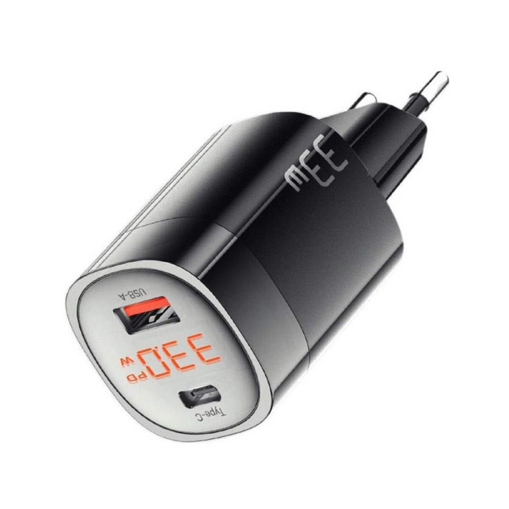 Мережевий зарядний пристрій Essager Lingyun 33W GaN Digital Display Travel Charger A+C EU  black (ECTCA-LYB01-Z) Киев - изображение 1