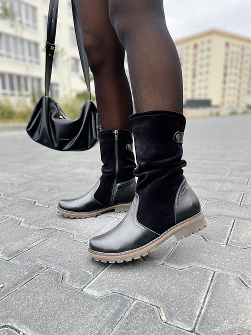 Vesna Напівчоботи жіночі VESNA чорні шкіра+замша натуральна зима 38р.39р.40р. (1258) Коломыя - изображение 9