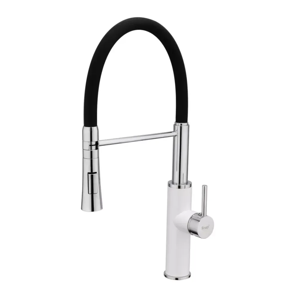 Змішувач для кухні Frap F4452-8 з гнучким виливом, 2 режими, біло/чорний Київ - фото 1